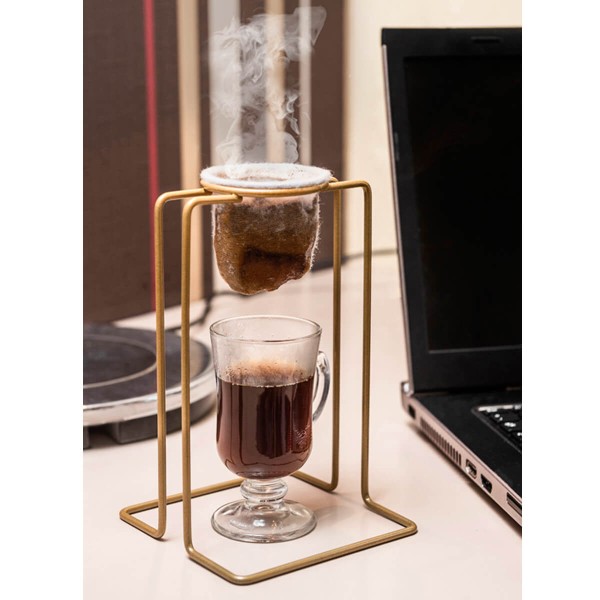 Encontraproduto.com.br - Suporte Passador De Café Aramado Individual Mini Coador De Pano Dourado
