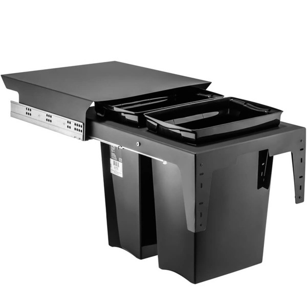 Encontraproduto.com.br - Lixeira Deslizante Dupla 30L Ecológica Para Cozinha Master Preta
