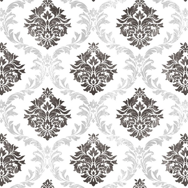 Papel de Parede Bobinex 2407 Arabesco Do Tempo Preto e Cinza