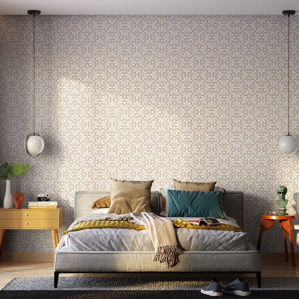 Encontraproduto.com.br - Papel de Parede Bobinex 2920 Relevo Flor Bege e Branco