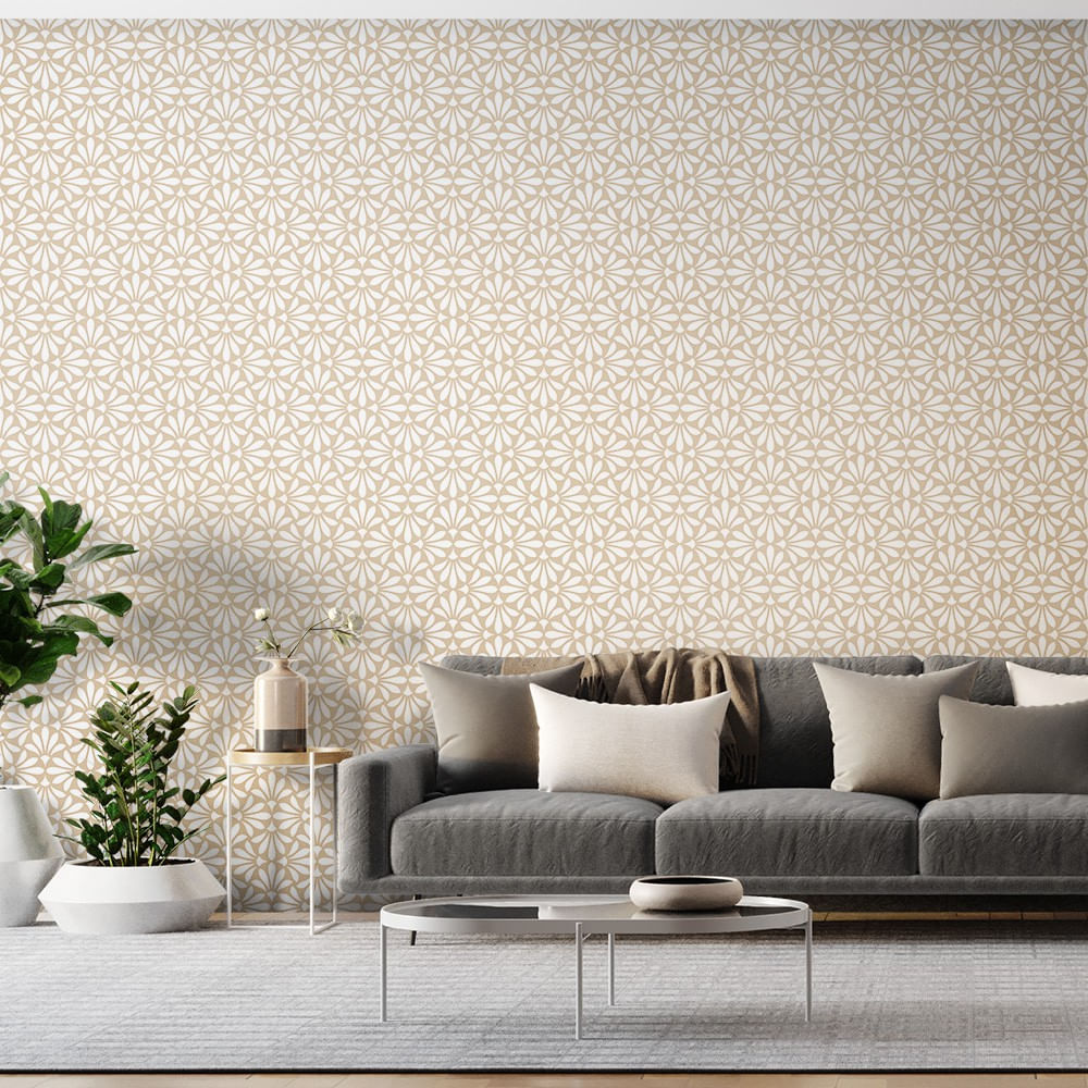 Encontraproduto.com.br - Papel de Parede Bobinex 2920 Relevo Flor Bege e Branco