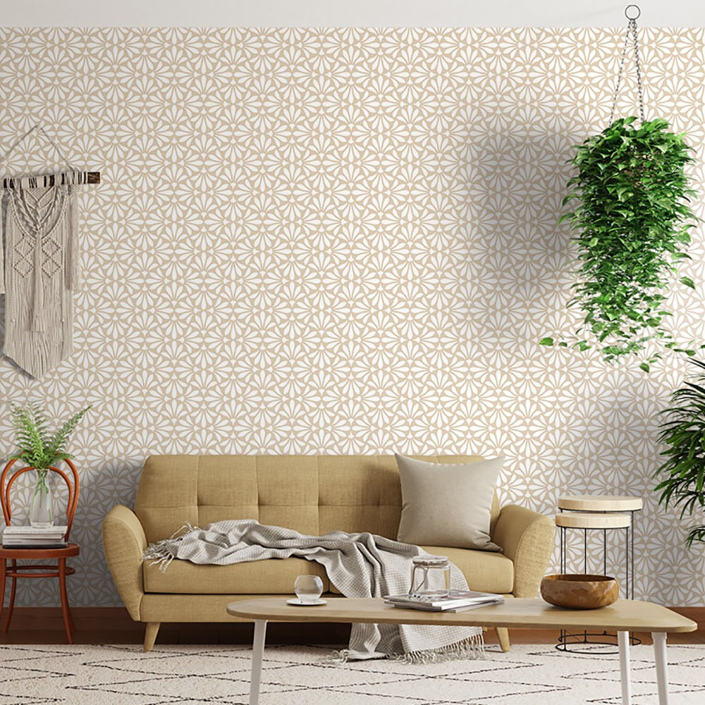 Encontraproduto.com.br - Papel de Parede Bobinex 2920 Relevo Flor Bege e Branco