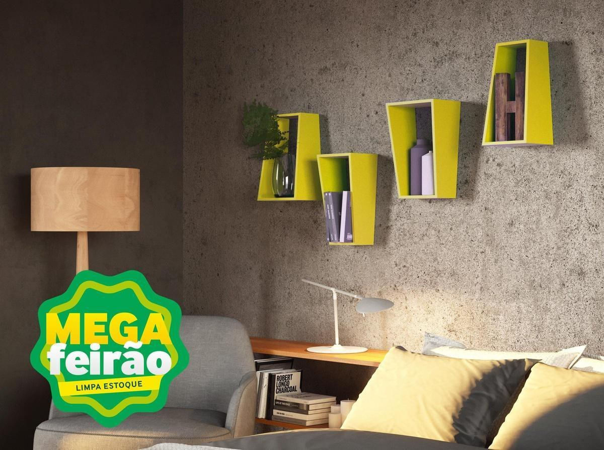 Nicho MDF 39x30x19cm amarelo 2 peças Muve