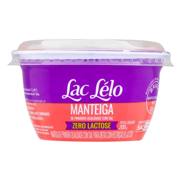 Manteiga Lac Lélo de Primeira Qualidade c/ Sal Zero Lactose Pote 200g
