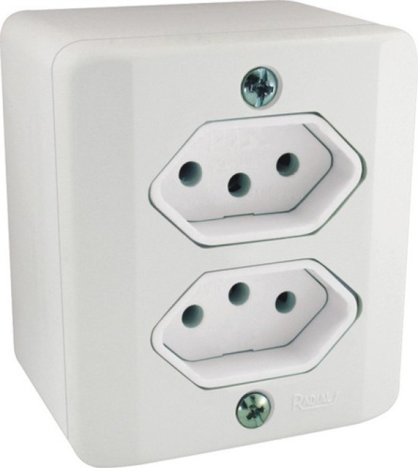 Encontraproduto.com.br - Tomada Dupla 3 Polos (2p+t) 10a Sistema X Branco Radial
