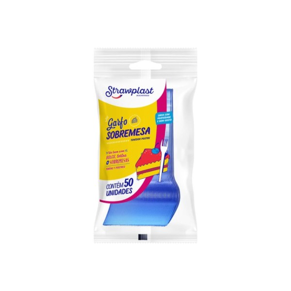 Encontraproduto.com.br - Garfo Sobremesa Azul Neon 50 Un - Straw