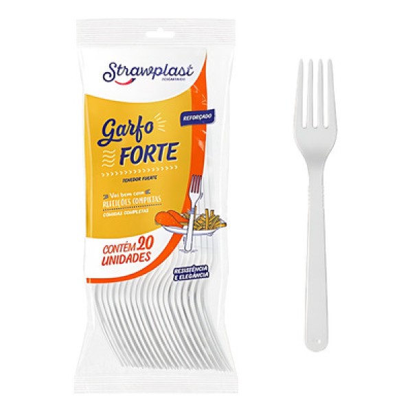 Encontraproduto.com.br - Garfo Reforçado Strawplast Branco Pacote com 50 unidades