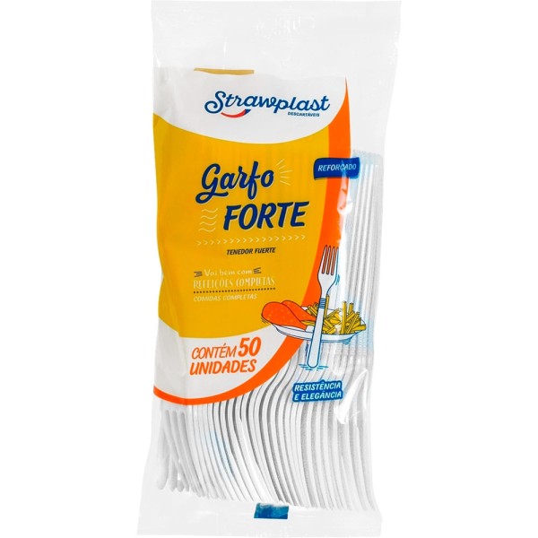 Encontraproduto.com.br - Garfo Reforçado Strawplast Branco Pacote com 50 unidades