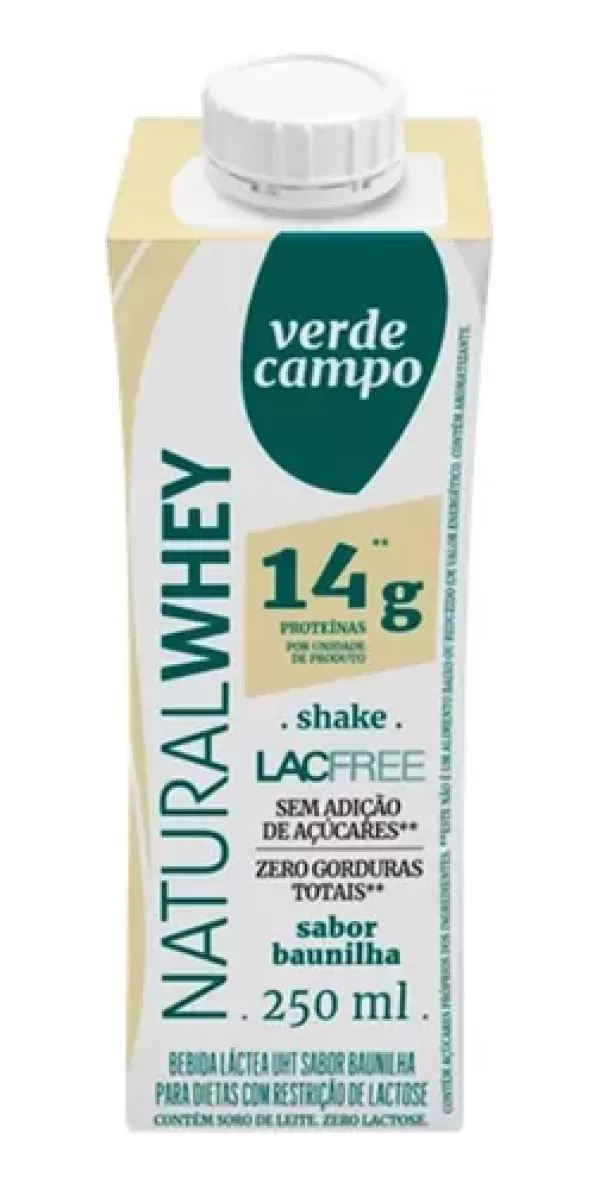 Bebida Láctea Verde Campo Natural Whey Shake Lacfree Baunilha 250ml