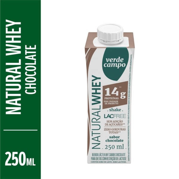 Encontraproduto.com.br - Bebida Láctea Verde Campo Natural Whey Shake Lacfree Chocolate 250ml