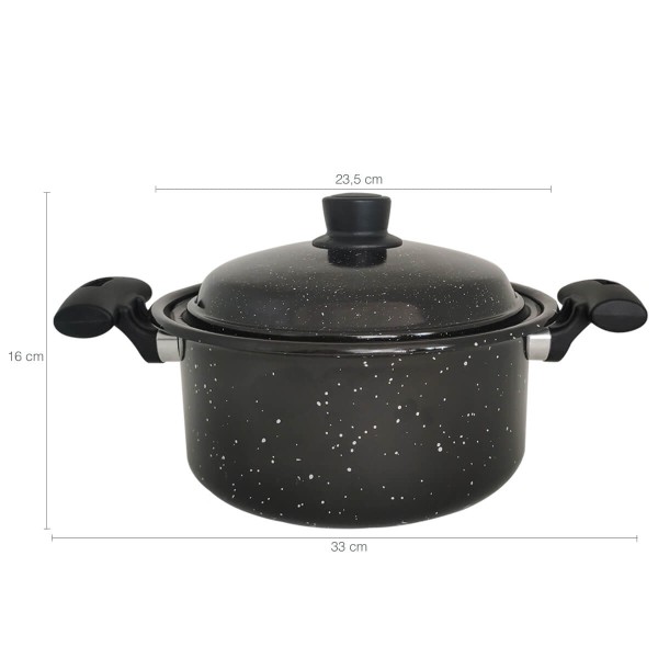Encontraproduto.com.br - Panela Esmaltada Preta com Tampa  Bojuda Caçarola 3,2L  Com Alças  Esmaltados Silva