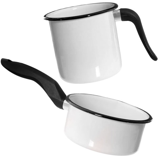 Encontraproduto.com.br - Conjunto Panela Esmaltada Ágata 1L e Leiteira 1,5L com cabos em Nylon Esmaltados Silva Branco