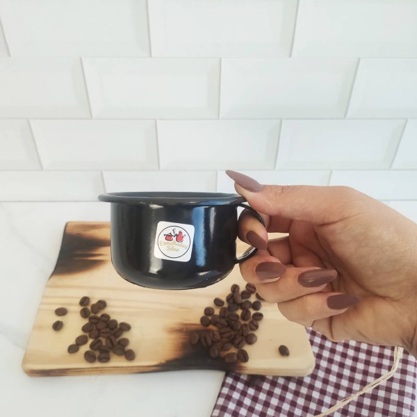 Encontraproduto.com.br - Caneca Esmaltada Com Alça Preta Xícara Em ágata Para Café 200ml Esmaltados Silva