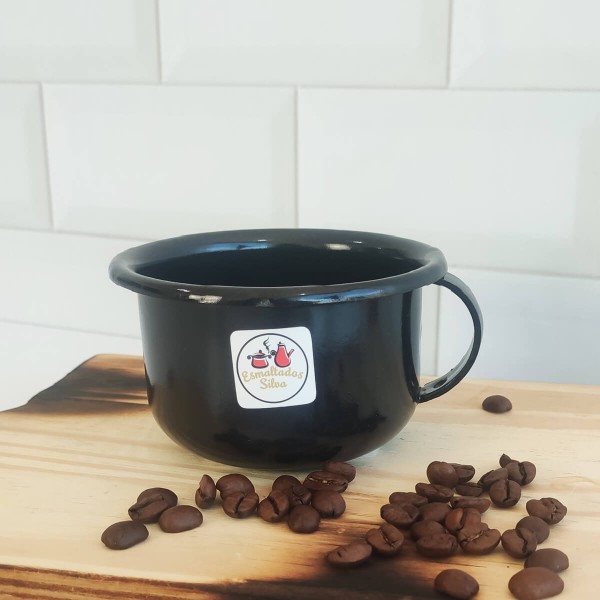 Encontraproduto.com.br - Caneca Esmaltada Com Alça Preta Xícara Em ágata Para Café 200ml Esmaltados Silva