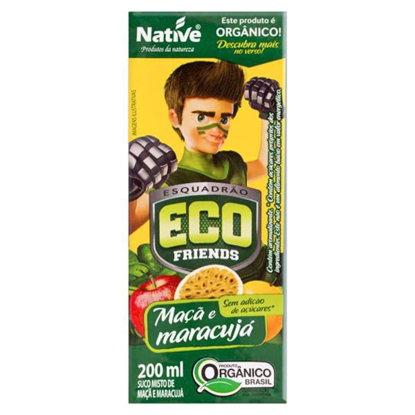 Encontraproduto.com.br - Suco Orgânico Maçã e Maracujá Esquadrão ECO Friends Native Caixa 200ml