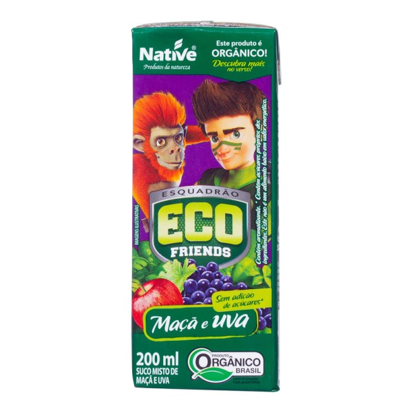 Suco Orgânico Maçã e Uva Esquadrão Eco Friends Native Caixa 200ml