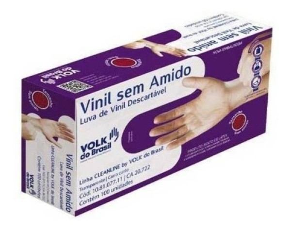 Luvas Descartáveis de Vinil Volk Sem Amido Com 100 Unidades - P