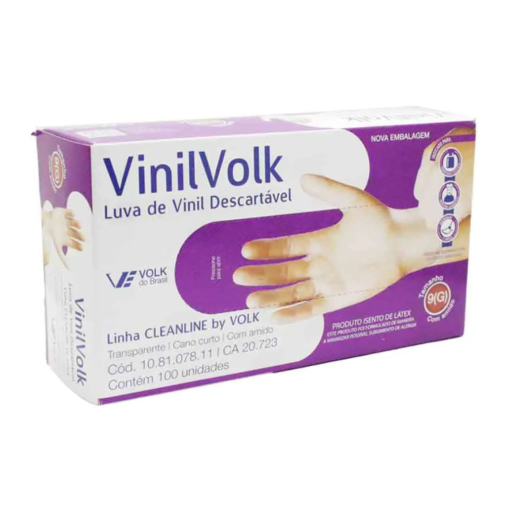 Encontraproduto.com.br - Luva de Vinil Volk Sem Pó Tamanho M com 100 Unidades