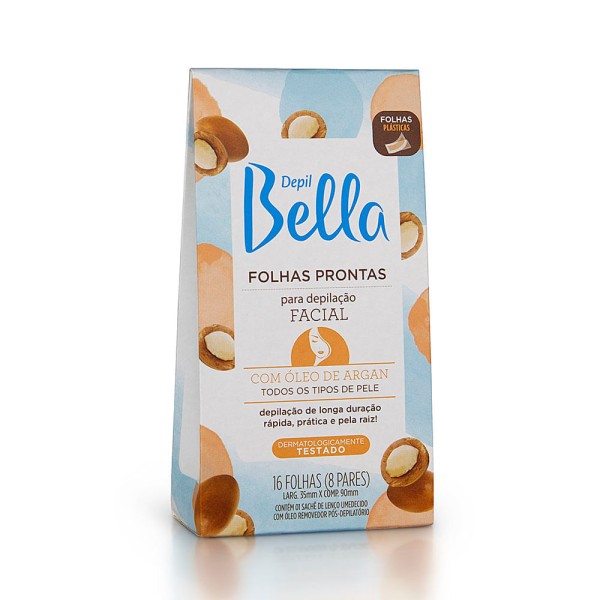 Folhas Prontas Faciais Depil Bella Óleo Argan c/16un