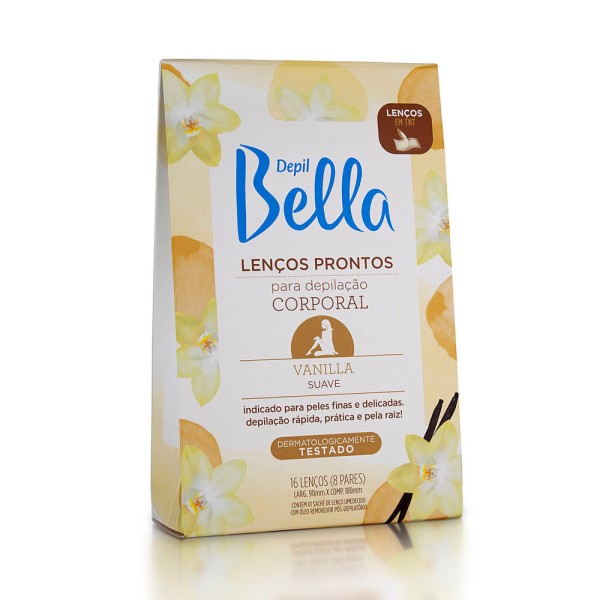 Encontraproduto.com.br - Lenços Prontos Corporal Depil Bella Vanilla c/ 16 unidades