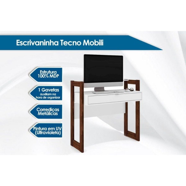 Encontraproduto.com.br - Escrivaninha p/ Escritório AZ1007 c/ 1 Gaveta Branco/Nogal - Tecno Mobili