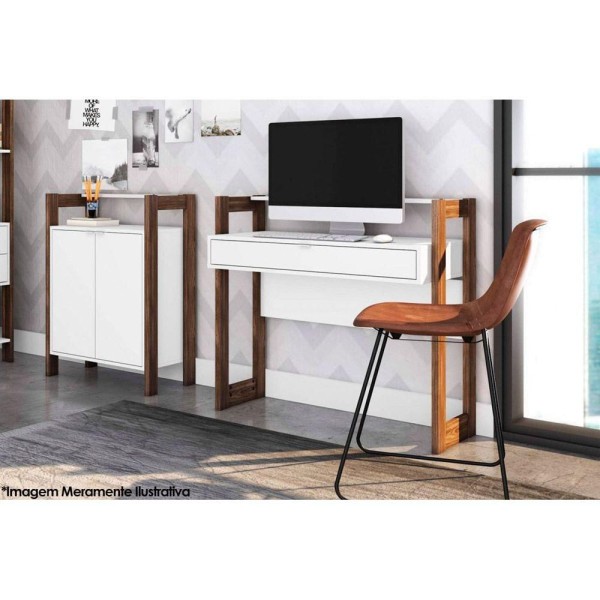 Encontraproduto.com.br - Escrivaninha p/ Escritório AZ1007 c/ 1 Gaveta Branco/Nogal - Tecno Mobili