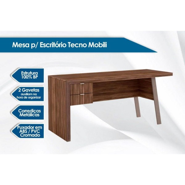 Encontraproduto.com.br - Escrivaninha p/ Escritório ME4122 c/ 2 Gavetas Carvalho/FendiOff - Tecno Mobili