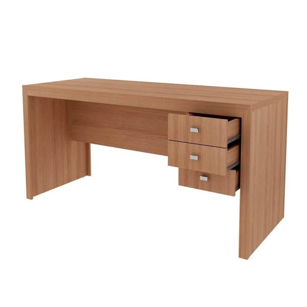 Encontraproduto.com.br - Escrivaninha p/ Escritório ME4113 c/ 3 Gavetas Amêndoa - Tecno Mobili