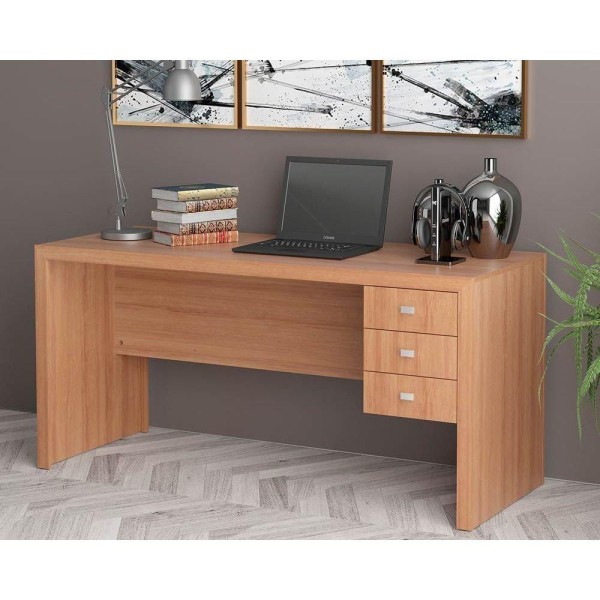 Encontraproduto.com.br - Escrivaninha p/ Escritório ME4113 c/ 3 Gavetas Amêndoa - Tecno Mobili