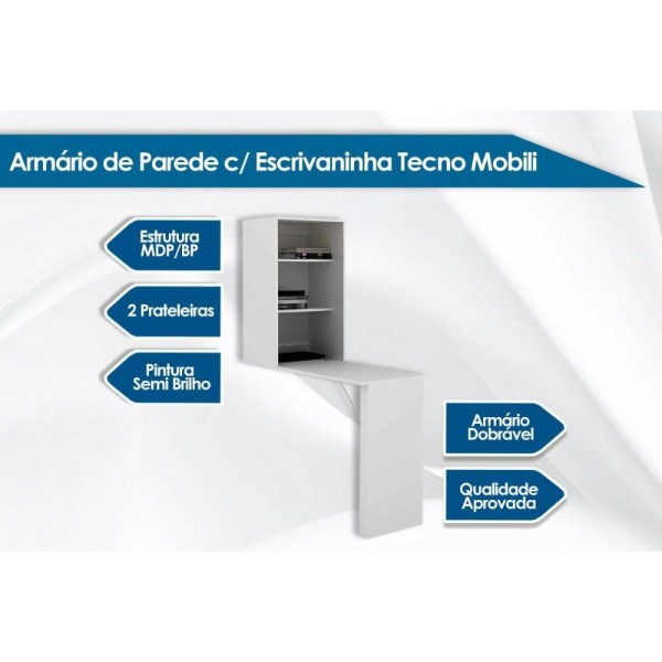 Encontraproduto.com.br - Armário Multiuso Juvenil AM3106 c/ Mesa Retrátil e 2 Prateleiras Branco - Tecno Mobili