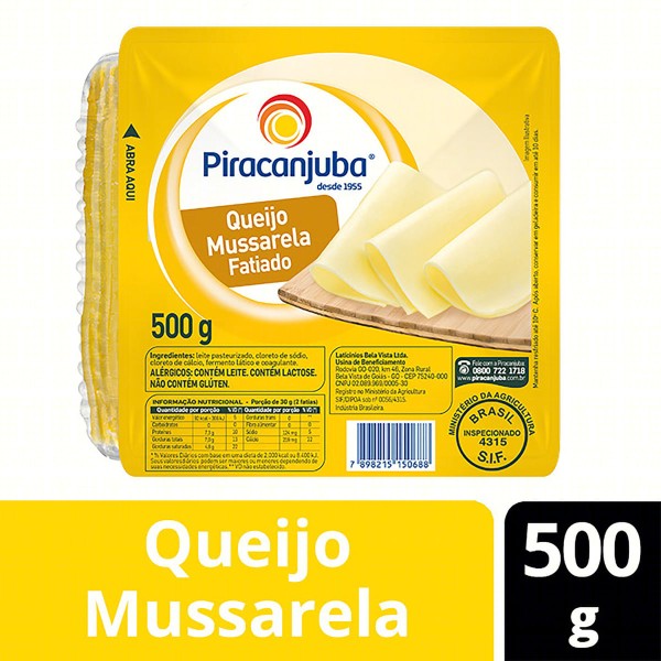 Encontraproduto.com.br - Queijo Mussarela Piracanjuba Fatiado Pacote com 500g