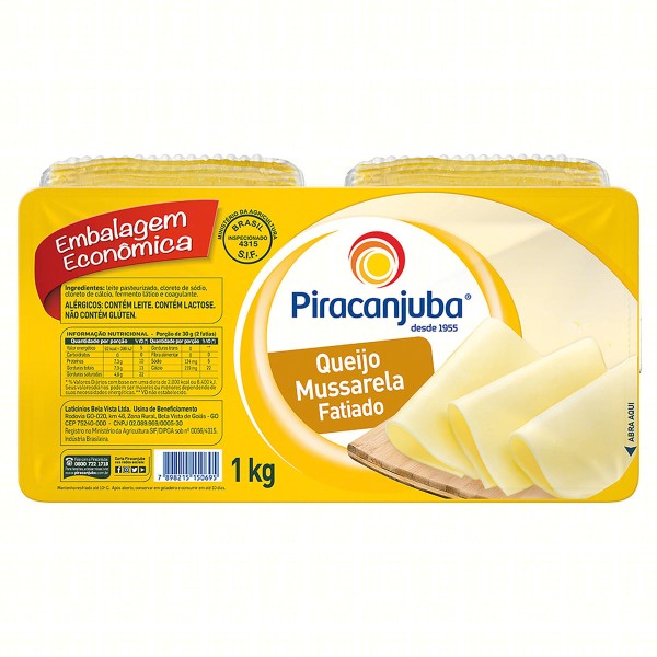 Encontraproduto.com.br - Queijo Mussarela Piracanjuba Fatiado Embalagem com 1kg