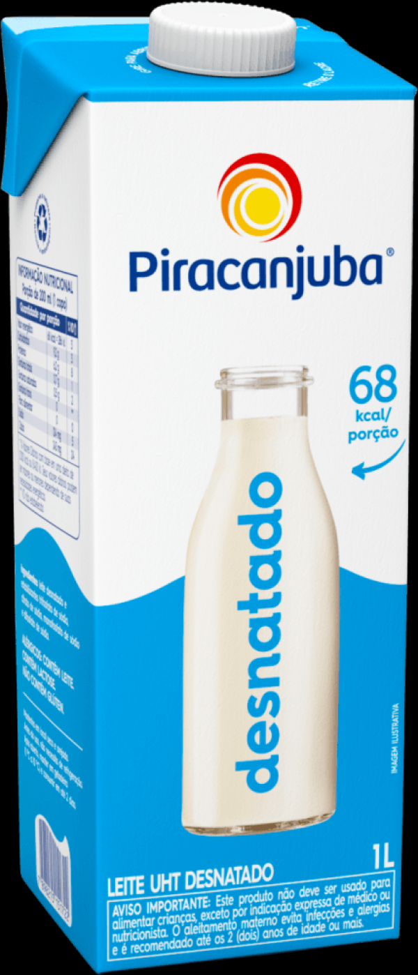 Leite UHT Desnatado Piracanjuba Caixa com Tampa 1l