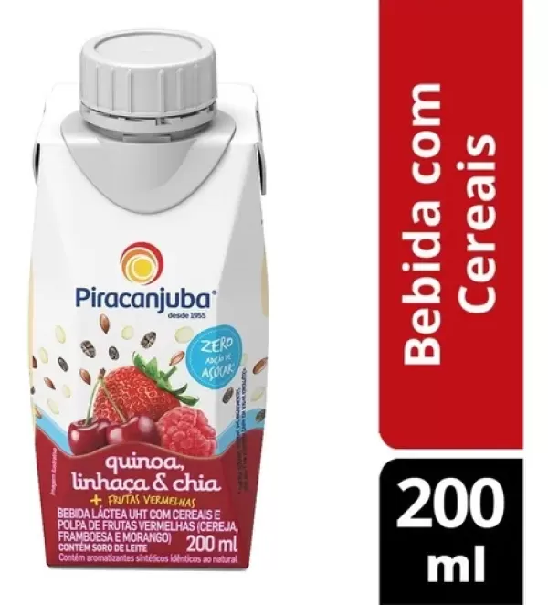 Bebida Láctea Piracanjuba Quinoa, Linhaça e Chia Frutas Vermelhas Zero Açúcar 200ml