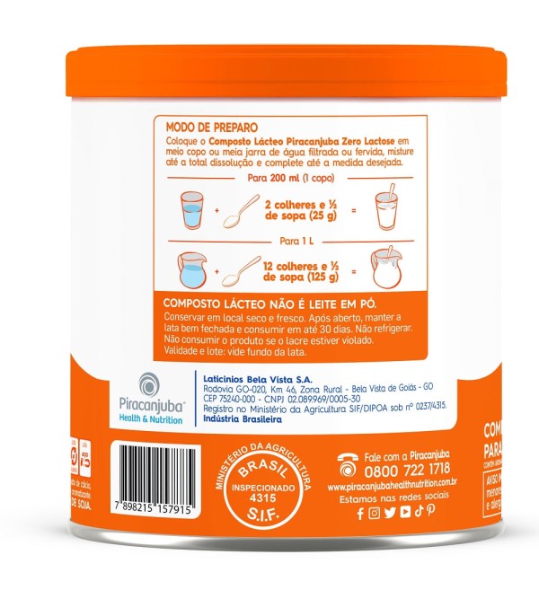 Encontraproduto.com.br - LEITE EM PO PIRACANJUBA ZERO LACTOSE LT 380G