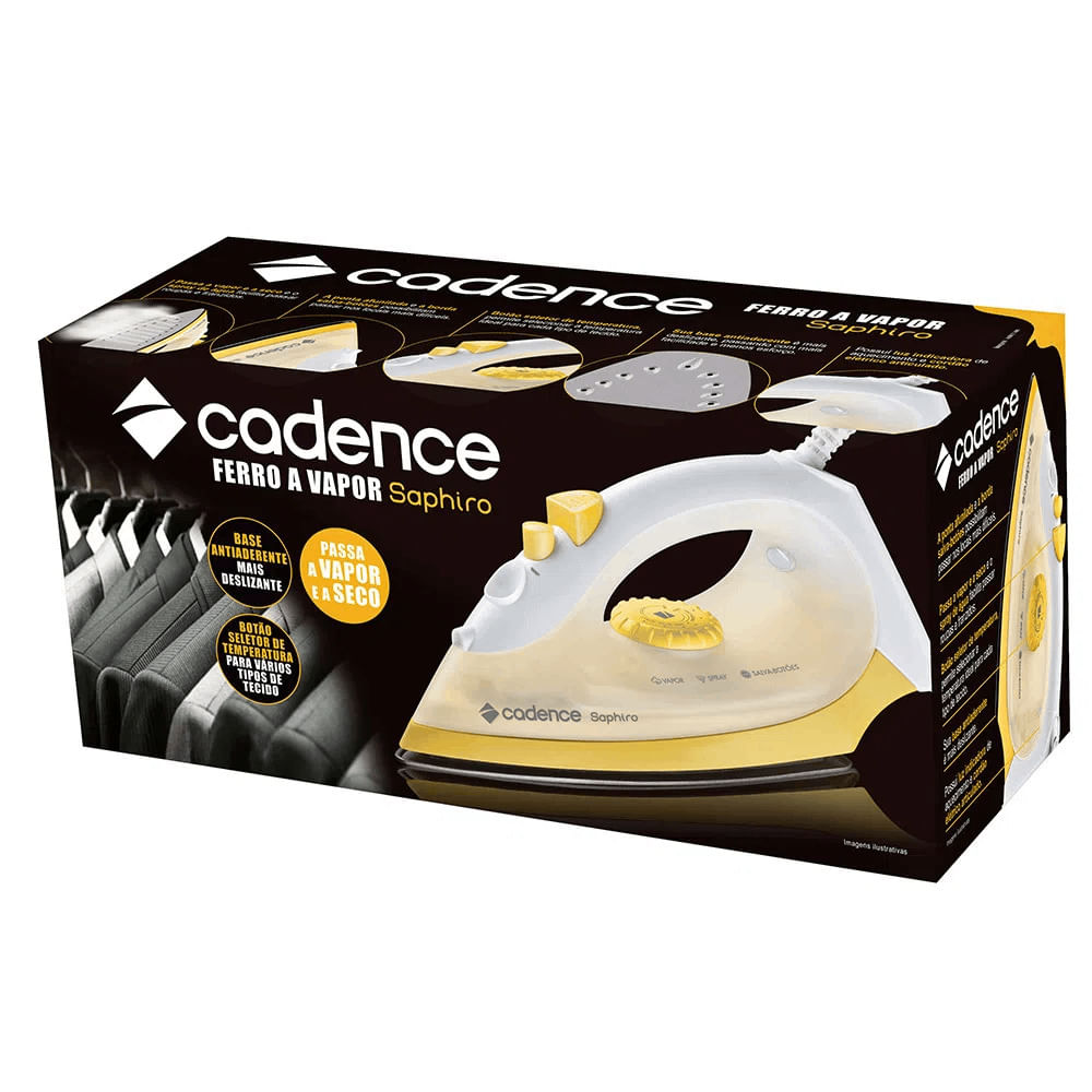Encontraproduto.com.br - Ferro de Passar Vapor Spray Cadence Shapiro IRO200 com Base Antiaderente Amarelo