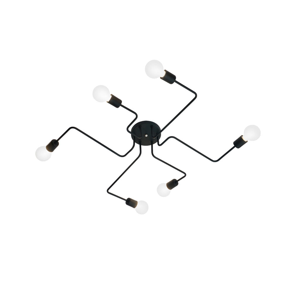Plafon de sobrepor Auremar para 6 lâmpadas E27 60w preto