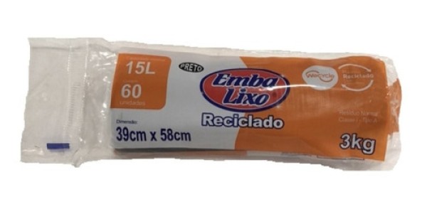 Saco para Lixo Reciclado Preto 15L com 60 unidades Embalixo