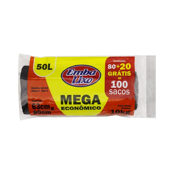 Encontraproduto.com.br - Saco Plástico para Lixo Mega Econômico 50l Embalixo 100 Unidades Grátis 20 Unidades