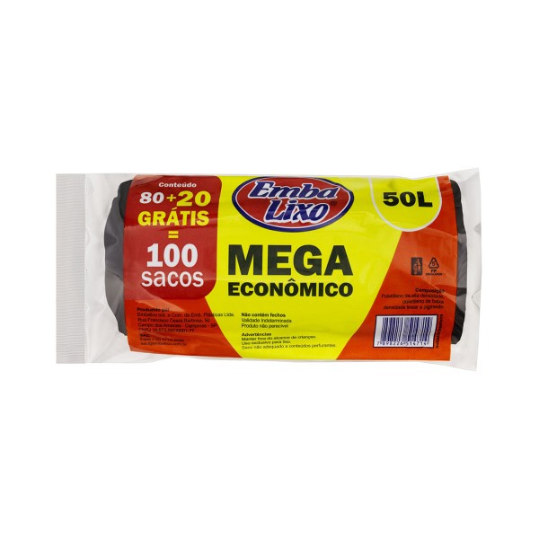 Encontraproduto.com.br - Saco Plástico para Lixo Mega Econômico 50l Embalixo 100 Unidades Grátis 20 Unidades