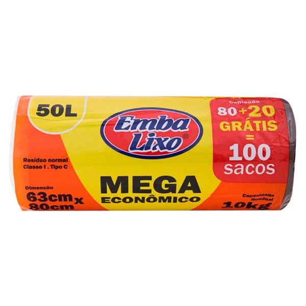Encontraproduto.com.br - Saco Plástico para Lixo Mega Econômico 50l Embalixo 100 Unidades Grátis 20 Unidades
