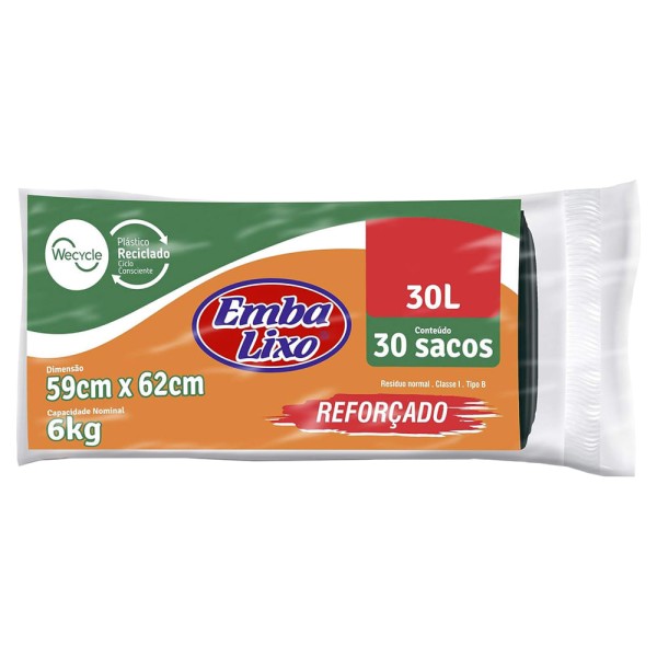 Encontraproduto.com.br - Saco para Lixo Embanew Reforçado Preto 30L com 30 unidades Embalixo