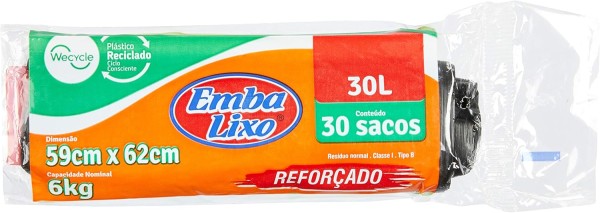 Encontraproduto.com.br - Saco para Lixo Embanew Reforçado Preto 30L com 30 unidades Embalixo