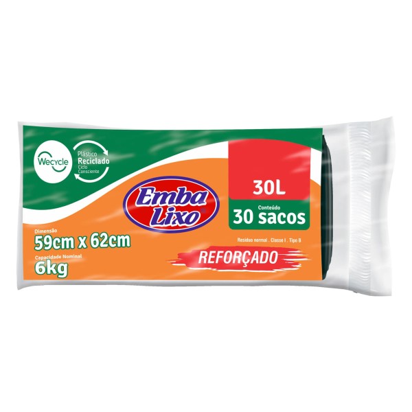 Encontraproduto.com.br - Saco para Lixo Embanew Reforçado Preto 30L com 30 unidades Embalixo