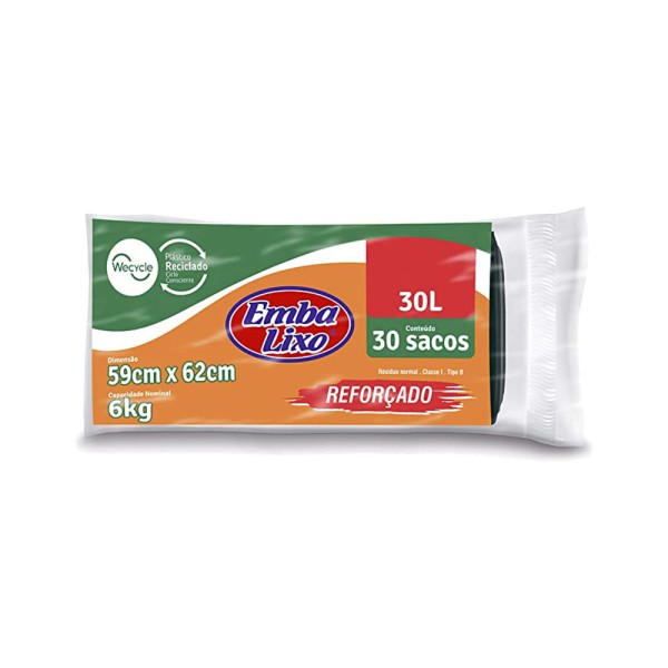 Encontraproduto.com.br - Saco para Lixo Embanew Reforçado Preto 30L com 30 unidades Embalixo