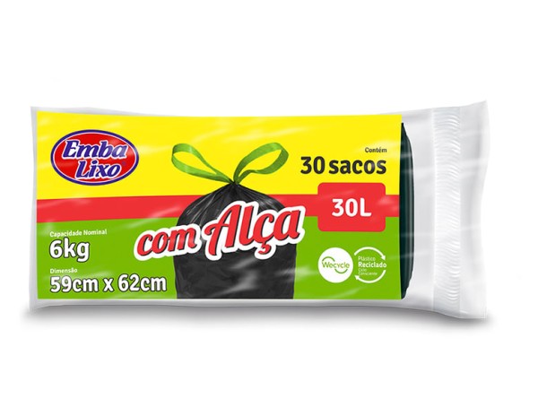 Encontraproduto.com.br - Saco Plástico Embalixo para Lixo com Alça Preto 30lt 30un