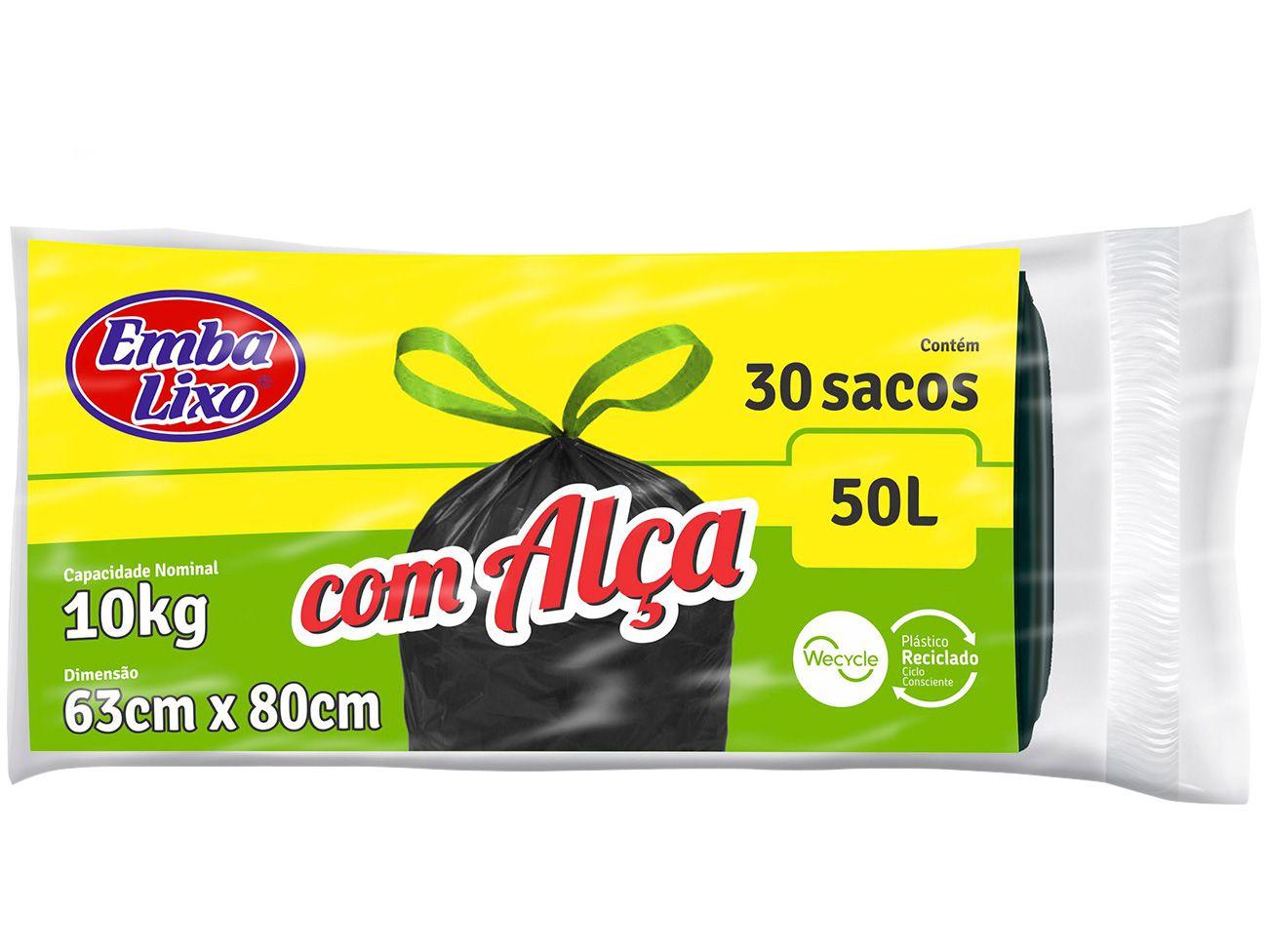 Encontraproduto.com.br - Saco de Lixo com Alça Embalixo Preto 50L Rolo com 30 unidades