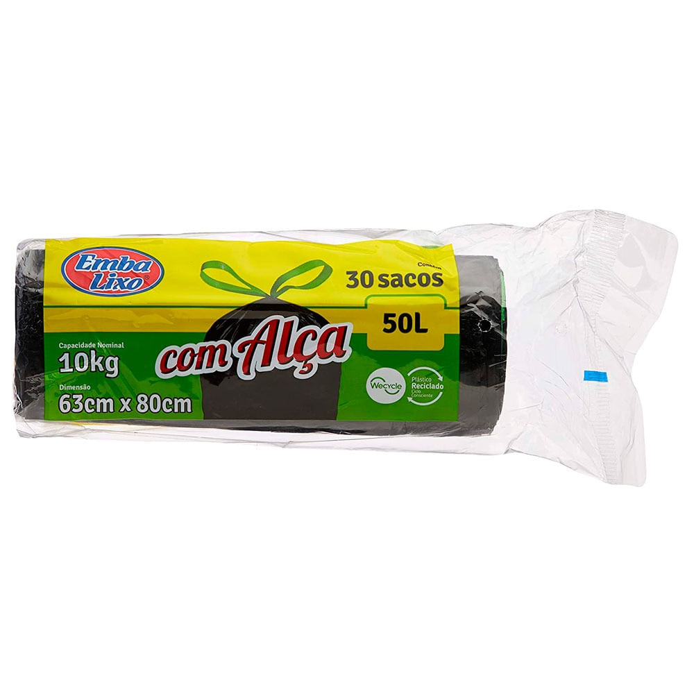 Encontraproduto.com.br - Saco de Lixo com Alça Embalixo Preto 50L Rolo com 30 unidades