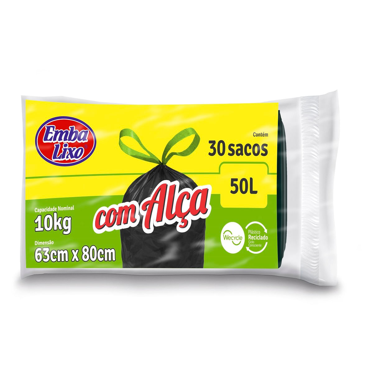 Encontraproduto.com.br - Saco de Lixo com Alça Embalixo Preto 50L Rolo com 30 unidades