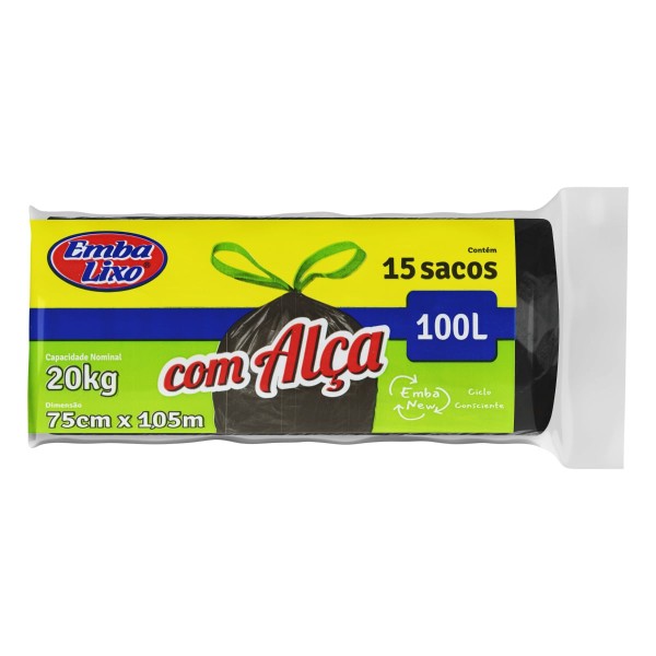 Encontraproduto.com.br - Saco de Lixo com Alça Embalixo Preto 100L Rolo com 15 unidades